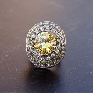 Massive Crystal Cocktail Ring With Citrine Crystal (Size 7)